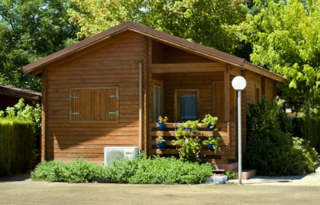 Wooden bungalow and garden